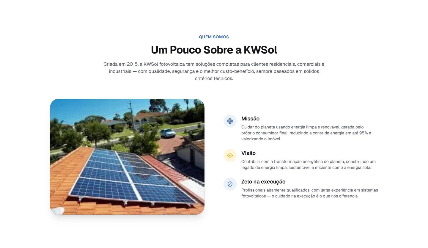 Seção Sobre Nós do site novo da KWSol