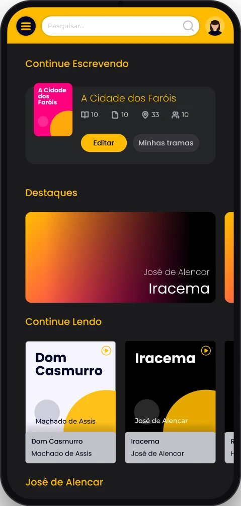 Início do catálogo: Continue escrevendo, Destaques e Continue lendo