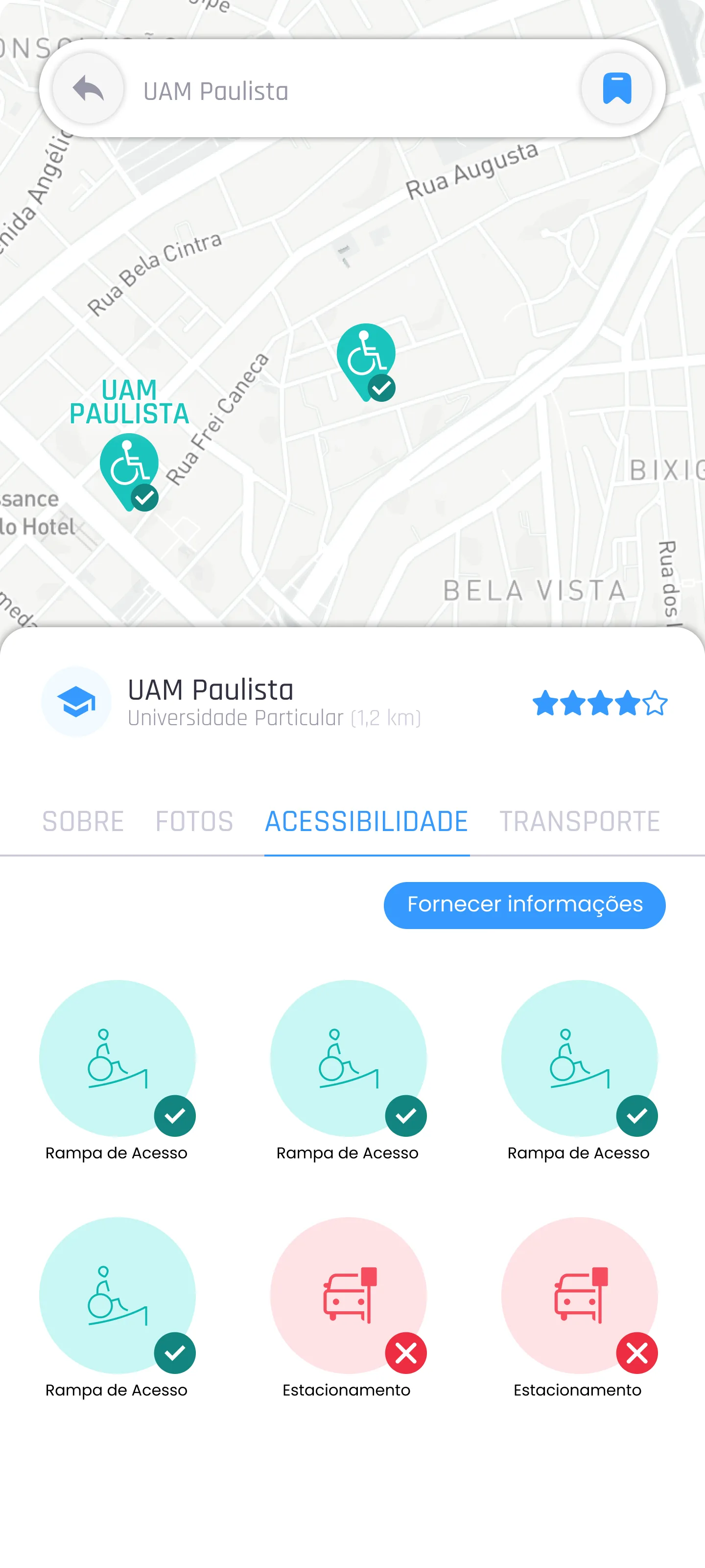 Tela da aba Acessibilidade do protótipo, com a grade de itens verificados