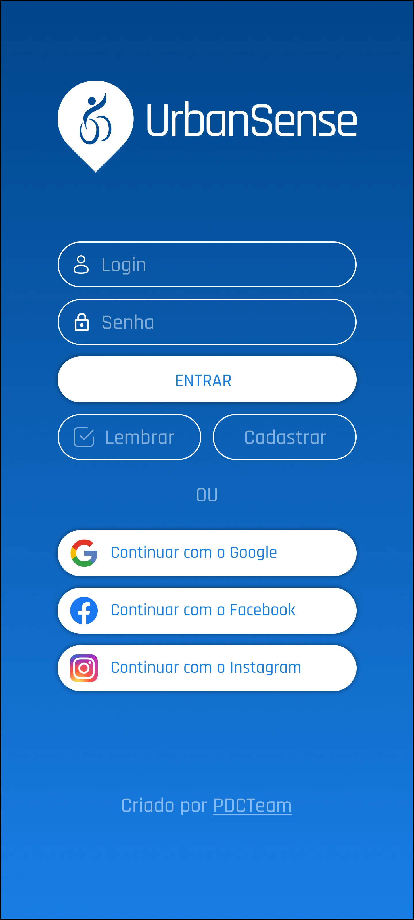 Tela Login do protótipo do UrbanSense