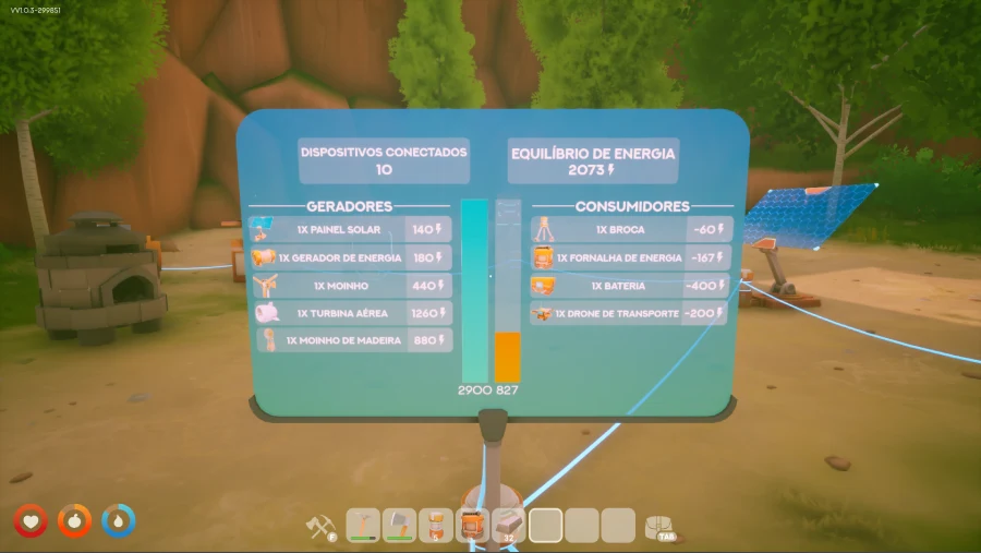 Painel de rede de energia do Solarpunk, mostrando geradores e consumidores