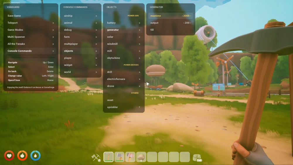 Menu completo do overlay da Vanguard Framework, em 4 níveis de profundidade